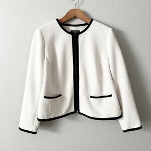 Talbots Women’s 18wp Cream Knit Black Trim Zip Jacket Blazer Size 18wp
